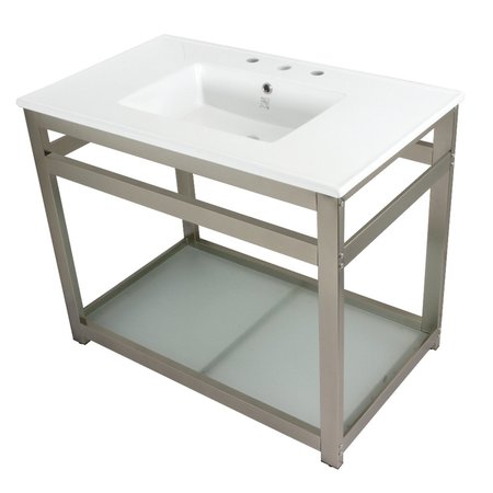 FAUCETURE VWP3722W8B8 37-Inch Ceramic Console Sink (8-Inch, 3-Hole), White/Brushed Nickel VWP3722W8B8